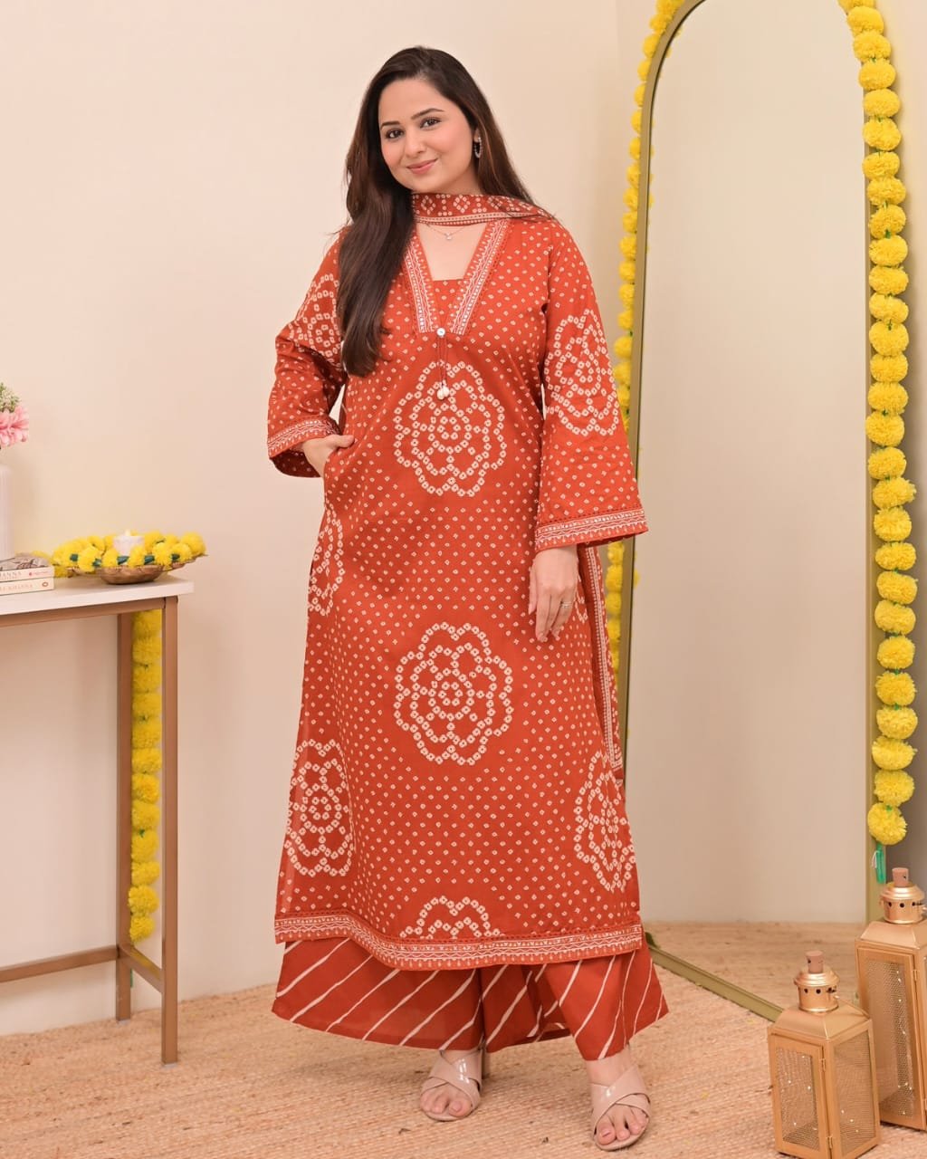 Summer A-Line Embroidered Kurti Palazzo Set